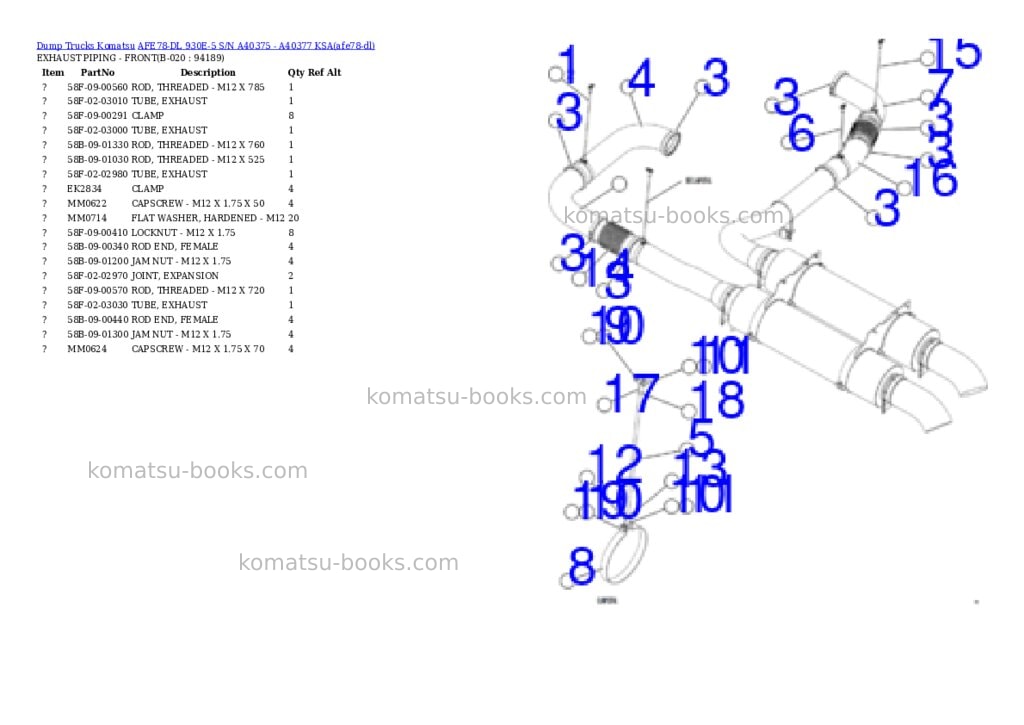 Komatsu AFE78-DL 930E-5 S/N A40375 - A40377 KSA Parts catalog cover Page 10