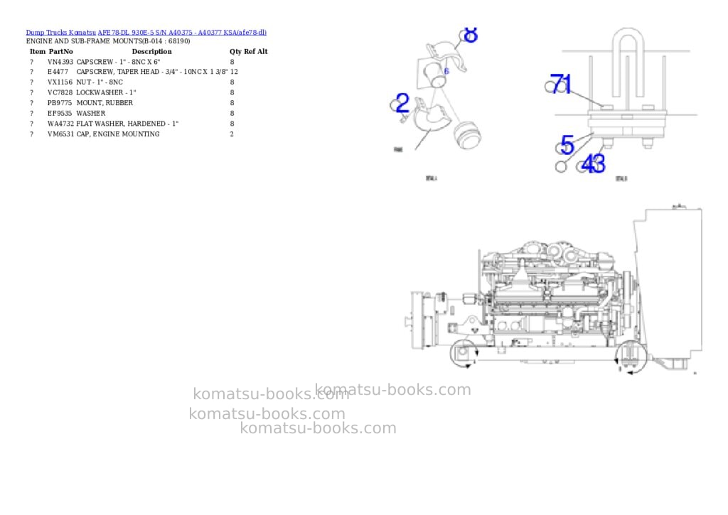 Komatsu AFE78-DL 930E-5 S/N A40375 - A40377 KSA Parts catalog cover Page 7