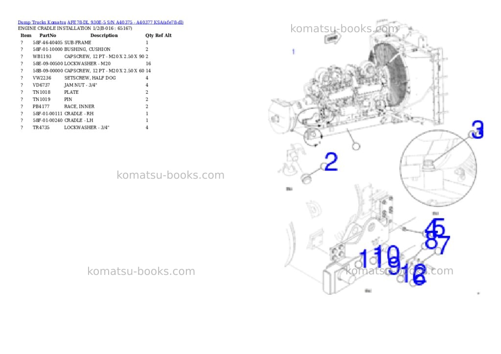 Komatsu AFE78-DL 930E-5 S/N A40375 - A40377 KSA Parts catalog cover Page 8
