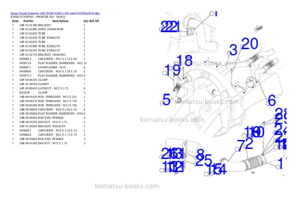 Komatsu AFE78-DM 930E-5 S/N A40378 SMS Parts catalog cover Page 10