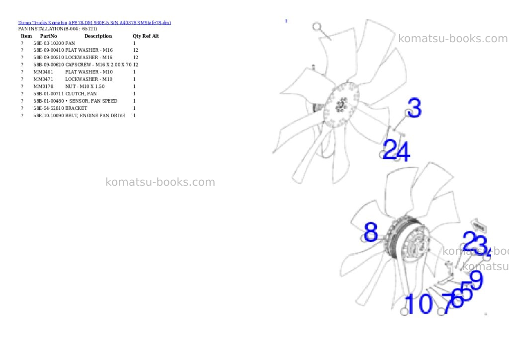 Komatsu AFE78-DM 930E-5 S/N A40378 SMS Parts catalog cover Page 2