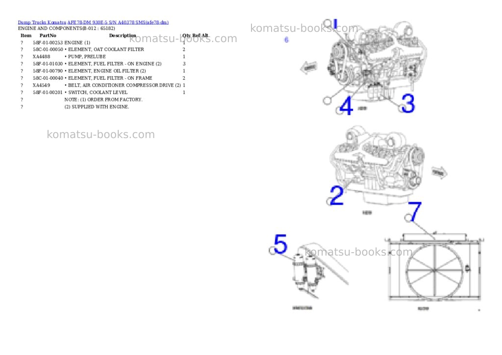 Komatsu AFE78-DM 930E-5 S/N A40378 SMS Parts catalog cover Page 6
