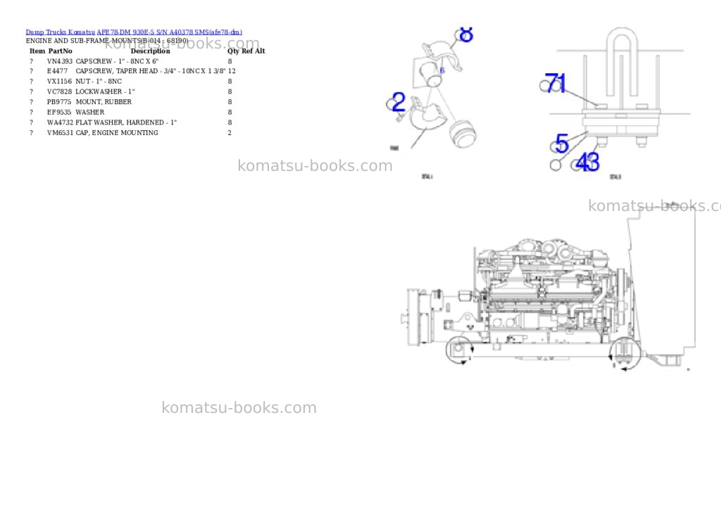 Komatsu AFE78-DM 930E-5 S/N A40378 SMS Parts catalog cover Page 7
