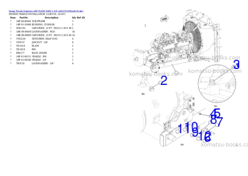 Komatsu AFE78-DM 930E-5 S/N A40378 SMS Parts catalog cover Page 8