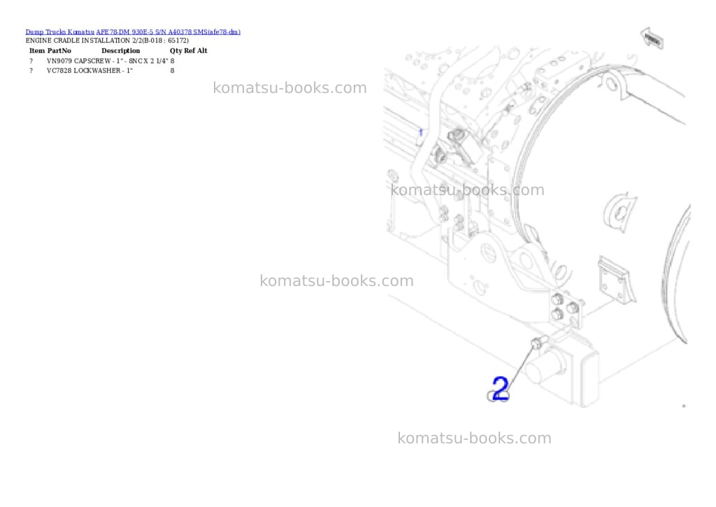 Komatsu AFE78-DM 930E-5 S/N A40378 SMS Parts catalog cover Page 9