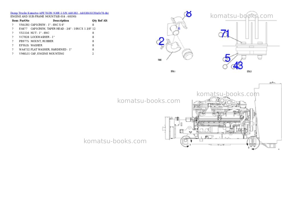 Komatsu AFE78-DN 930E-5 S/N A40383 - A40384 KCH Parts catalog cover Page 7 Komatsu AFE78-DN 930E-5 S/N A40383 - A40384 KCH Parts catalog cover Page 7
