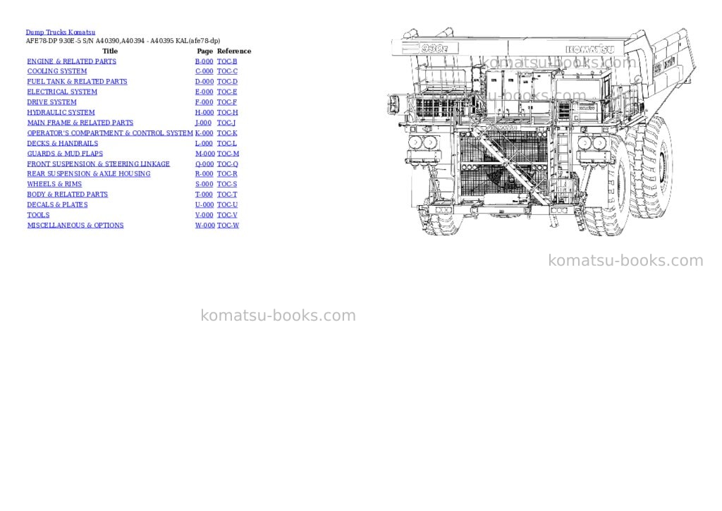 Komatsu AFE78-DP 930E-5 S/N A40390,A40394 - A40395 KAL Parts catalog cover