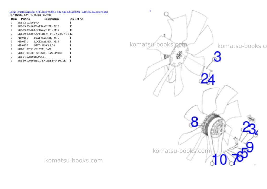 Komatsu AFE78-DP 930E-5 S/N A40390,A40394 - A40395 KAL Parts catalog cover Page 3