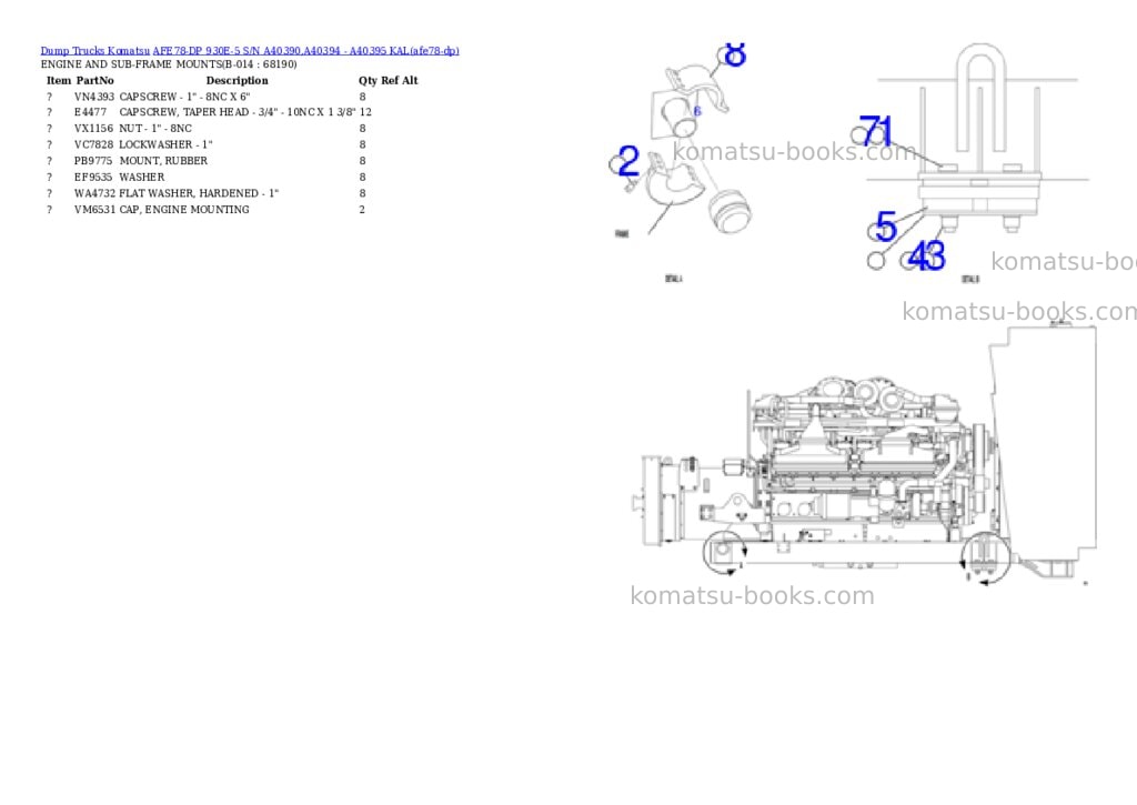 Komatsu AFE78-DP 930E-5 S/N A40390,A40394 - A40395 KAL Parts catalog cover Page 8