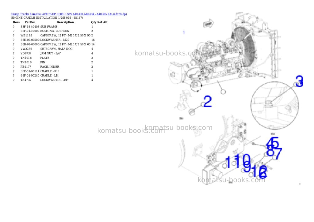 Komatsu AFE78-DP 930E-5 S/N A40390,A40394 - A40395 KAL Parts catalog cover Page 9