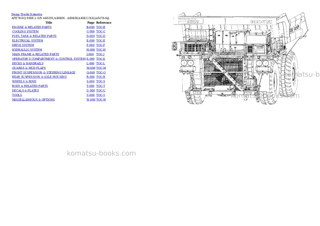 Komatsu AFE78-DQ 930E-5 S/N A40391,A40406 - A40408,A40412 KAL Parts catalog cover Komatsu AFE78-DQ 930E-5 S/N A40391,A40406 - A40408,A40412 KAL Parts catalog cover