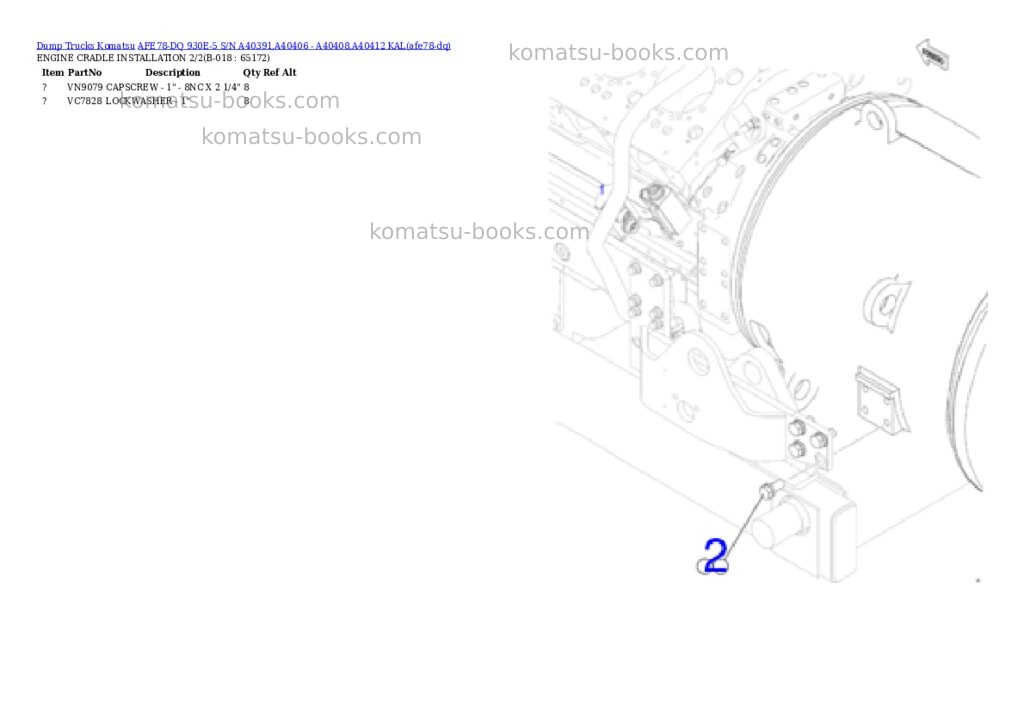 Komatsu AFE78-DQ 930E-5 S/N A40391,A40406 - A40408,A40412 KAL Parts catalog cover Page 10 Komatsu AFE78-DQ 930E-5 S/N A40391,A40406 - A40408,A40412 KAL Parts catalog cover Page 10