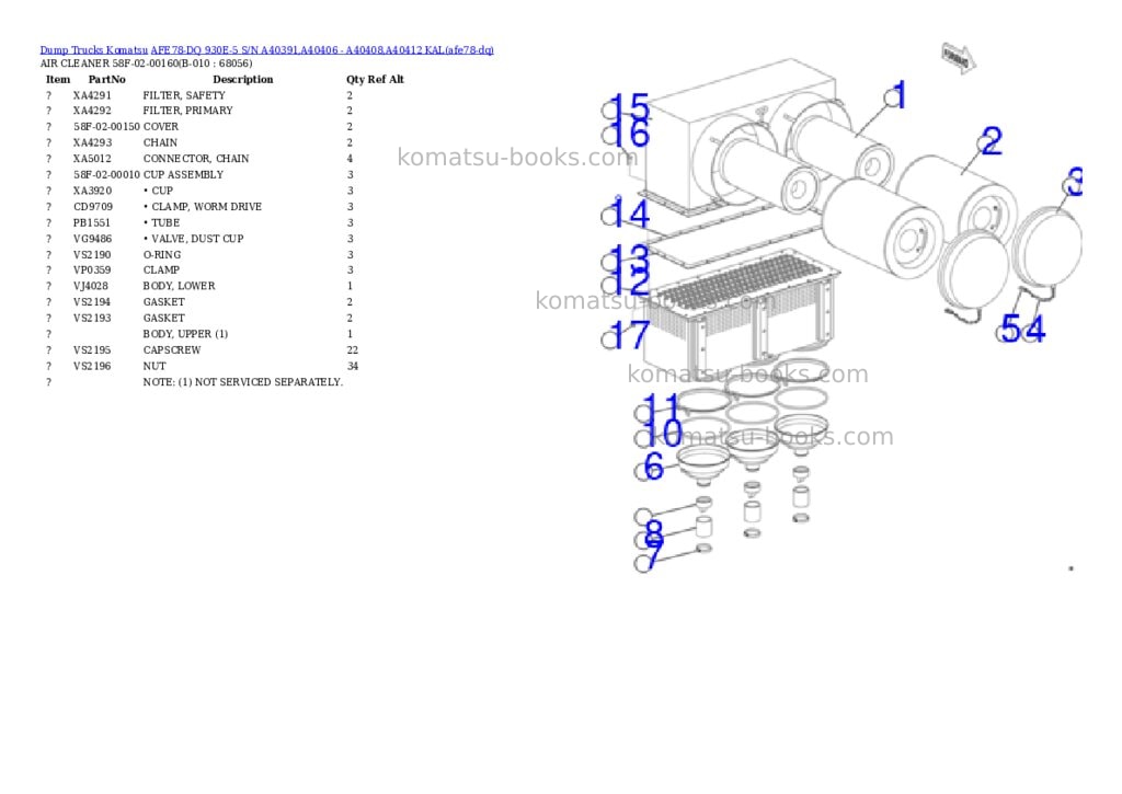 Komatsu AFE78-DQ 930E-5 S/N A40391,A40406 - A40408,A40412 KAL Parts catalog cover Page 6 Komatsu AFE78-DQ 930E-5 S/N A40391,A40406 - A40408,A40412 KAL Parts catalog cover Page 6