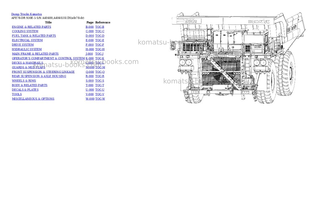 Komatsu AFE78-DR 930E-5 S/N A40400,A40403 KCH Parts catalog cover Komatsu AFE78-DR 930E-5 S/N A40400,A40403 KCH Parts catalog cover