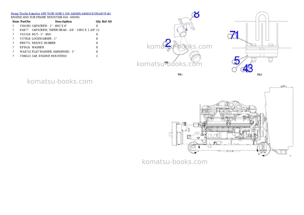 Komatsu AFE78-DR 930E-5 S/N A40400,A40403 KCH Parts catalog cover Page 8 Komatsu AFE78-DR 930E-5 S/N A40400,A40403 KCH Parts catalog cover Page 8