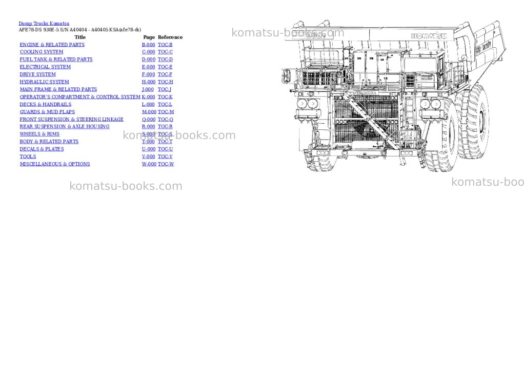 Komatsu AFE78-DS 930E-5 S/N A40404 - A40405 KSA Parts catalog cover Komatsu AFE78-DS 930E-5 S/N A40404 - A40405 KSA Parts catalog cover