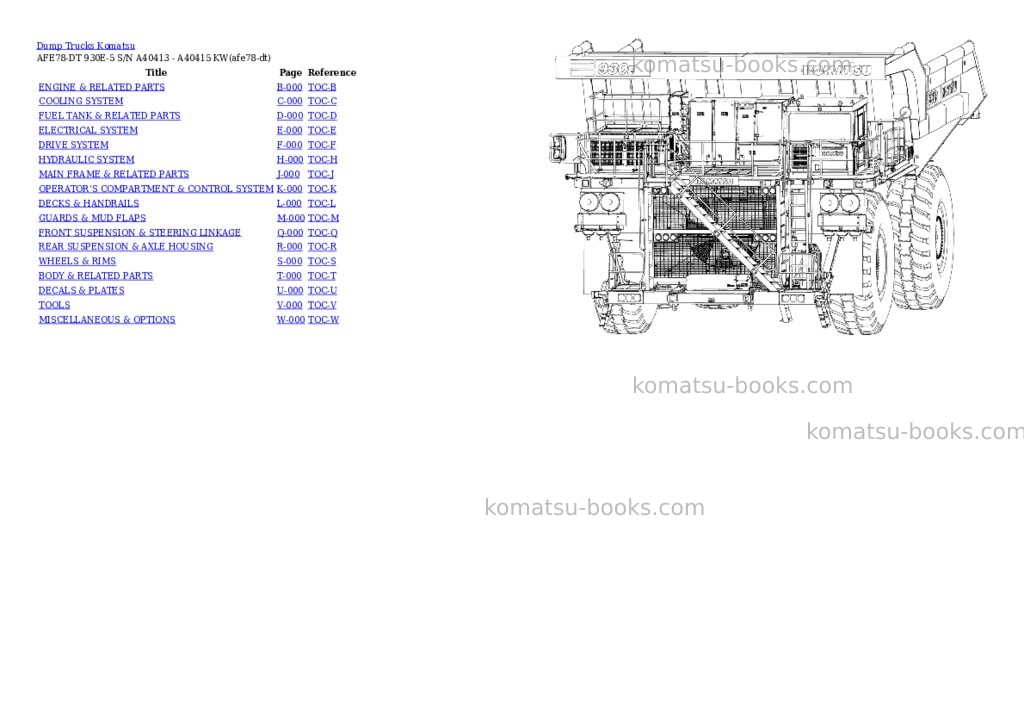 Komatsu AFE78-DT 930E-5 S/N A40413 - A40415 KW Parts catalog cover