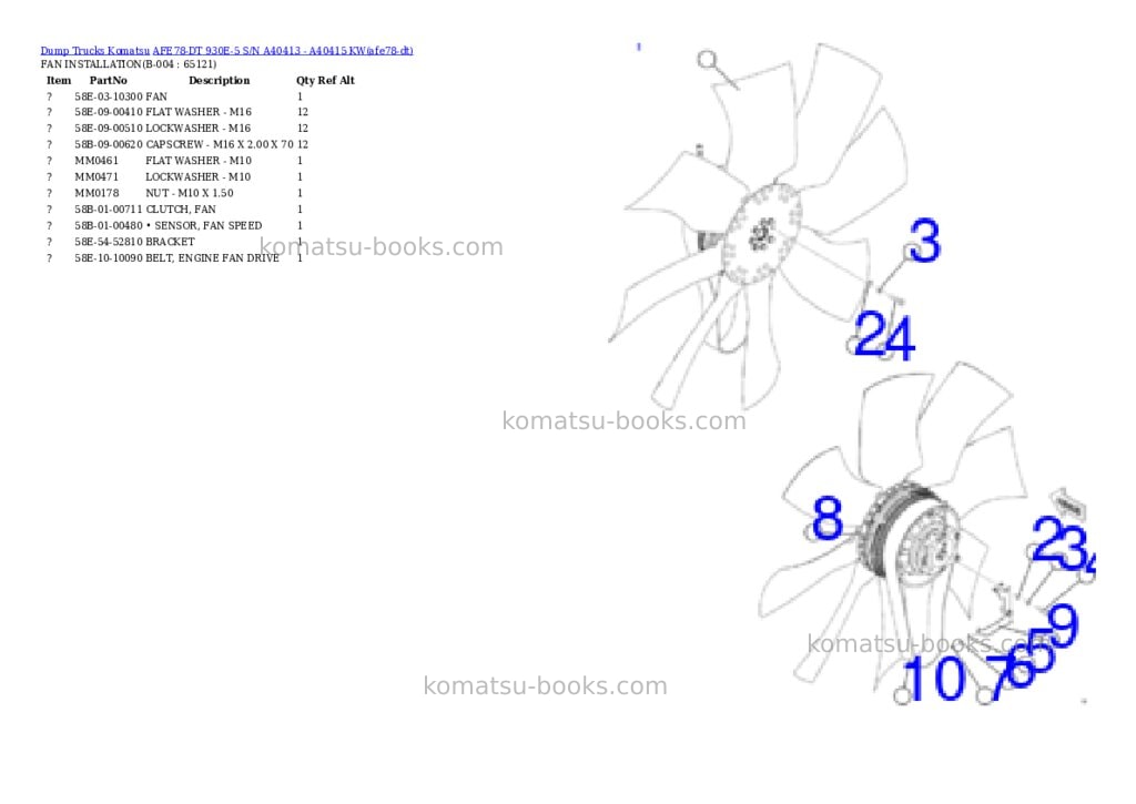 Komatsu AFE78-DT 930E-5 S/N A40413 - A40415 KW Parts catalog cover Page 3