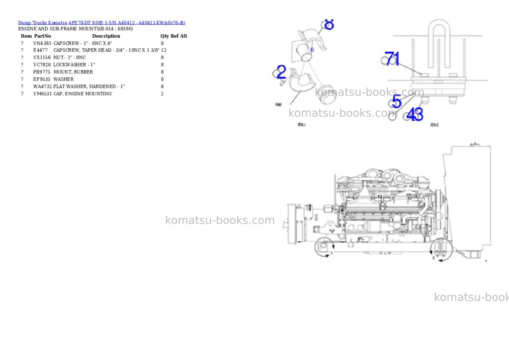 Komatsu AFE78-DT 930E-5 S/N A40413 - A40415 KW Parts catalog cover Page 8