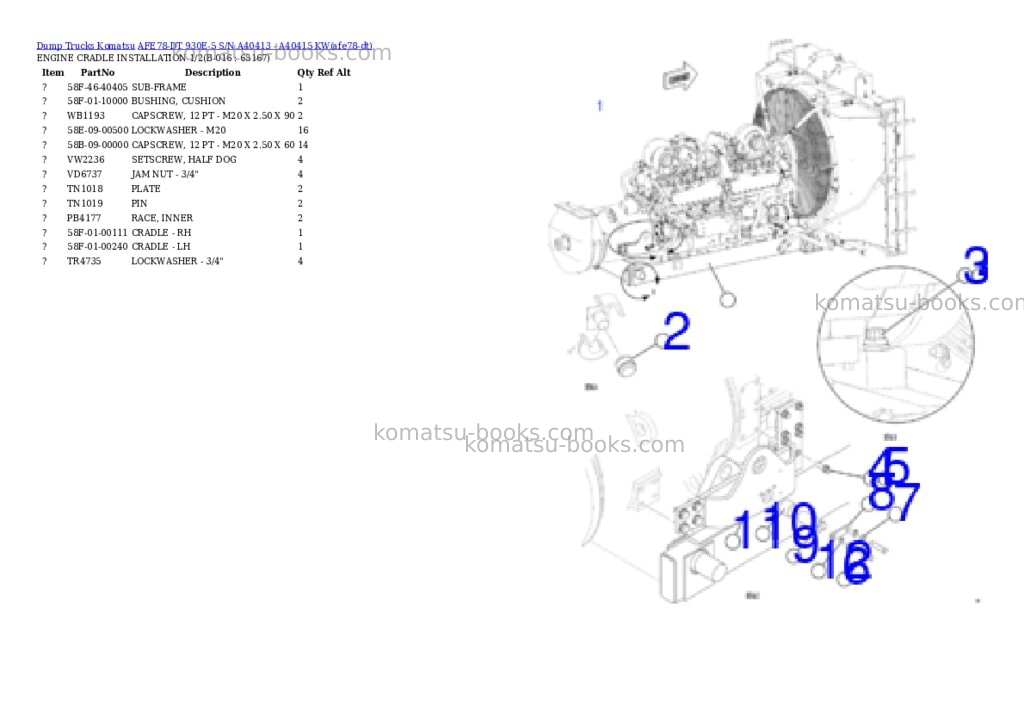 Komatsu AFE78-DT 930E-5 S/N A40413 - A40415 KW Parts catalog cover Page 9
