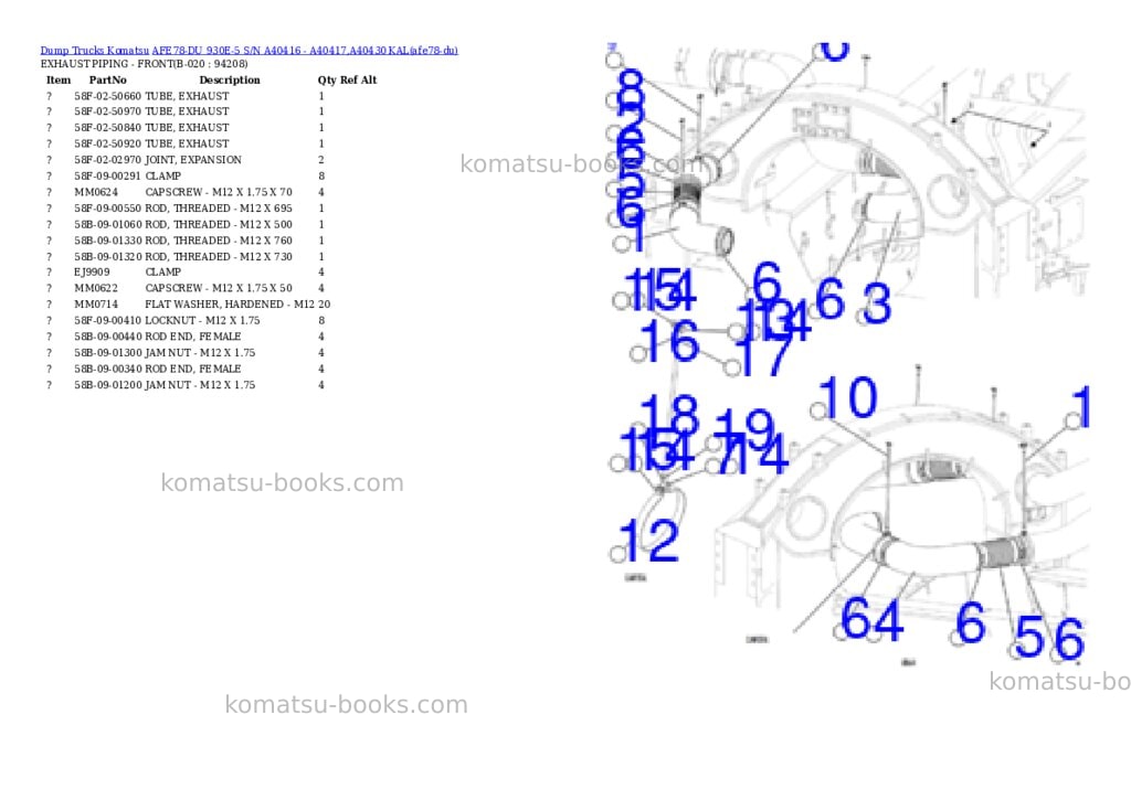 Komatsu AFE78-DU 930E-5 S/N A40416 - A40417,A40430 KAL Parts catalog cover Page 10 Komatsu AFE78-DU 930E-5 S/N A40416 - A40417,A40430 KAL Parts catalog cover Page 10
