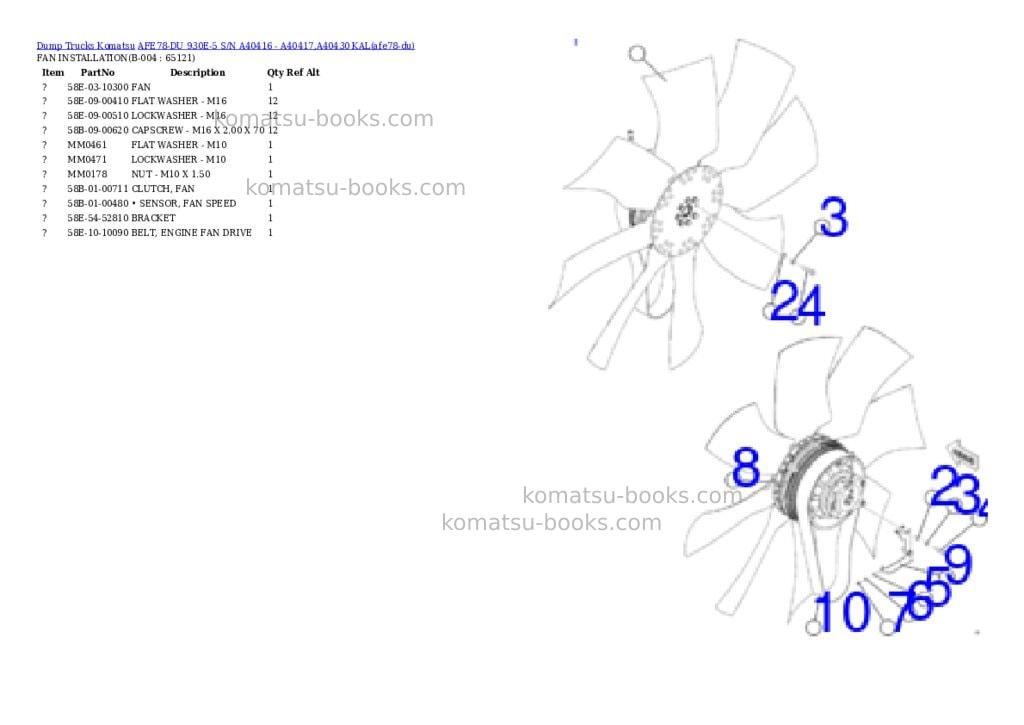 Komatsu AFE78-DU 930E-5 S/N A40416 - A40417,A40430 KAL Parts catalog cover Page 2 Komatsu AFE78-DU 930E-5 S/N A40416 - A40417,A40430 KAL Parts catalog cover Page 2