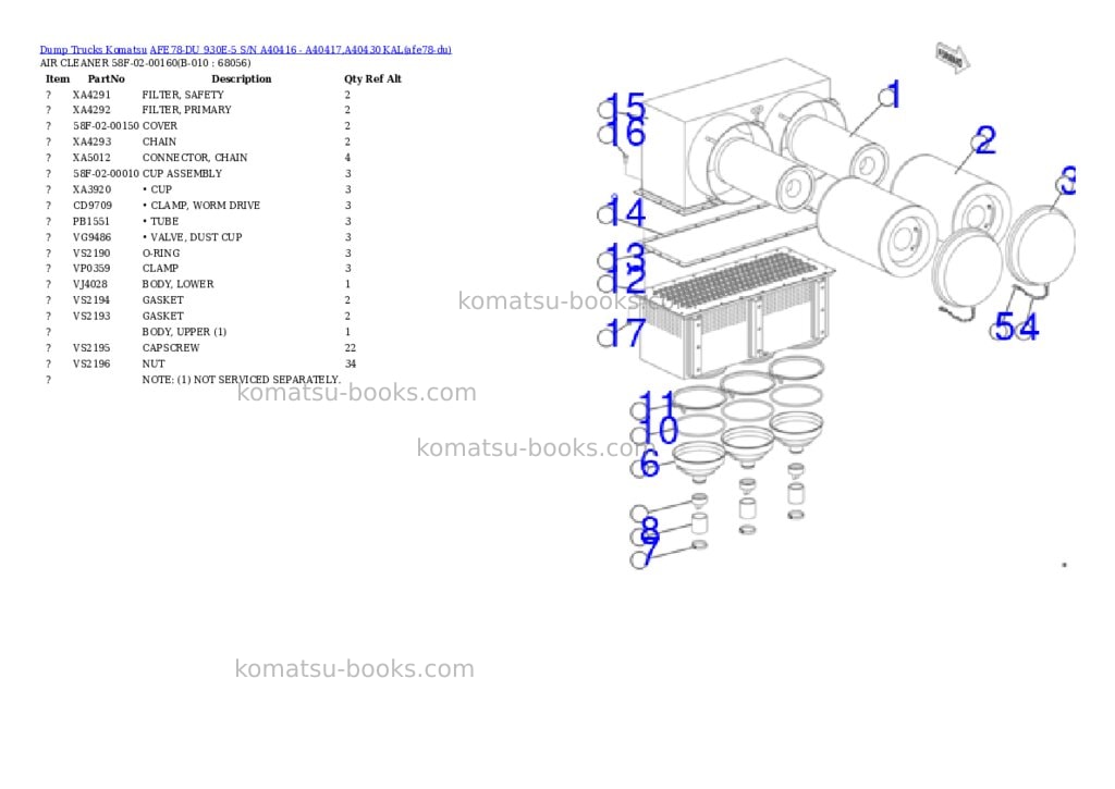 Komatsu AFE78-DU 930E-5 S/N A40416 - A40417,A40430 KAL Parts catalog cover Page 5 Komatsu AFE78-DU 930E-5 S/N A40416 - A40417,A40430 KAL Parts catalog cover Page 5