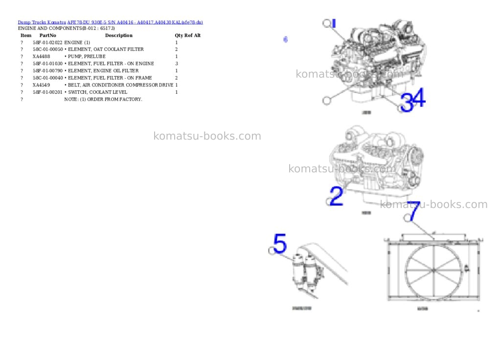 Komatsu AFE78-DU 930E-5 S/N A40416 - A40417,A40430 KAL Parts catalog cover Page 6 Komatsu AFE78-DU 930E-5 S/N A40416 - A40417,A40430 KAL Parts catalog cover Page 6