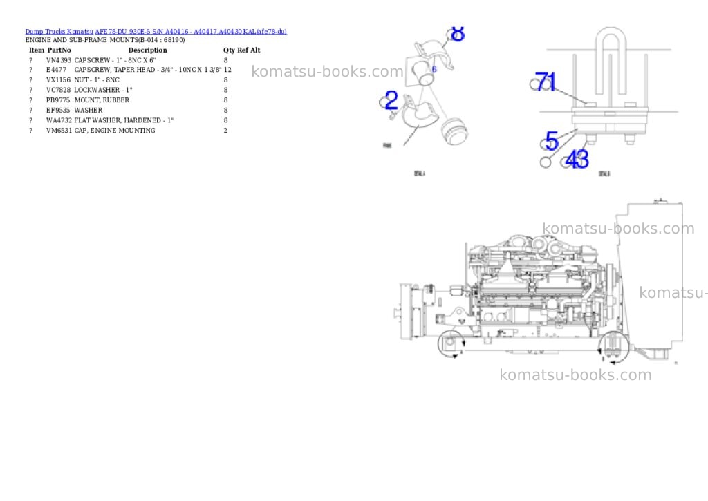 Komatsu AFE78-DU 930E-5 S/N A40416 - A40417,A40430 KAL Parts catalog cover Page 7 Komatsu AFE78-DU 930E-5 S/N A40416 - A40417,A40430 KAL Parts catalog cover Page 7