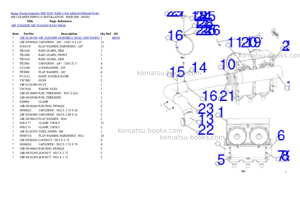 Komatsu AFE78-DV 930E-5 S/N A40418 SMS Parts catalog cover Page 5 Komatsu AFE78-DV 930E-5 S/N A40418 SMS Parts catalog cover Page 5