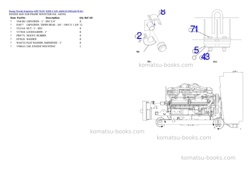 Komatsu AFE78-DV 930E-5 S/N A40418 SMS Parts catalog cover Page 8 Komatsu AFE78-DV 930E-5 S/N A40418 SMS Parts catalog cover Page 8
