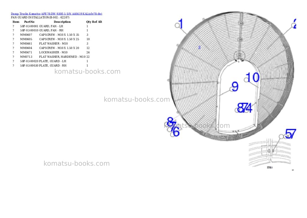 Komatsu AFE78-DW 930E-5 S/N A40419 KAL Parts catalog cover Page 2 Komatsu AFE78-DW 930E-5 S/N A40419 KAL Parts catalog cover Page 2