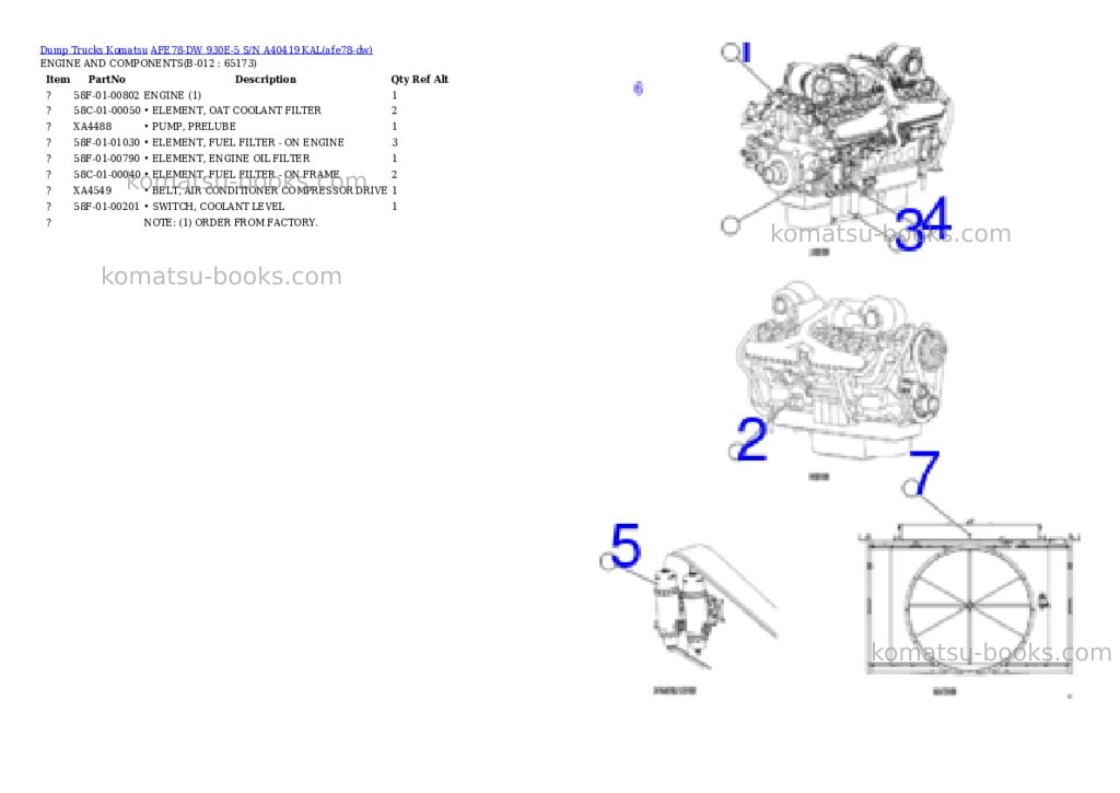 Komatsu AFE78-DW 930E-5 S/N A40419 KAL Parts catalog cover Page 7 Komatsu AFE78-DW 930E-5 S/N A40419 KAL Parts catalog cover Page 7