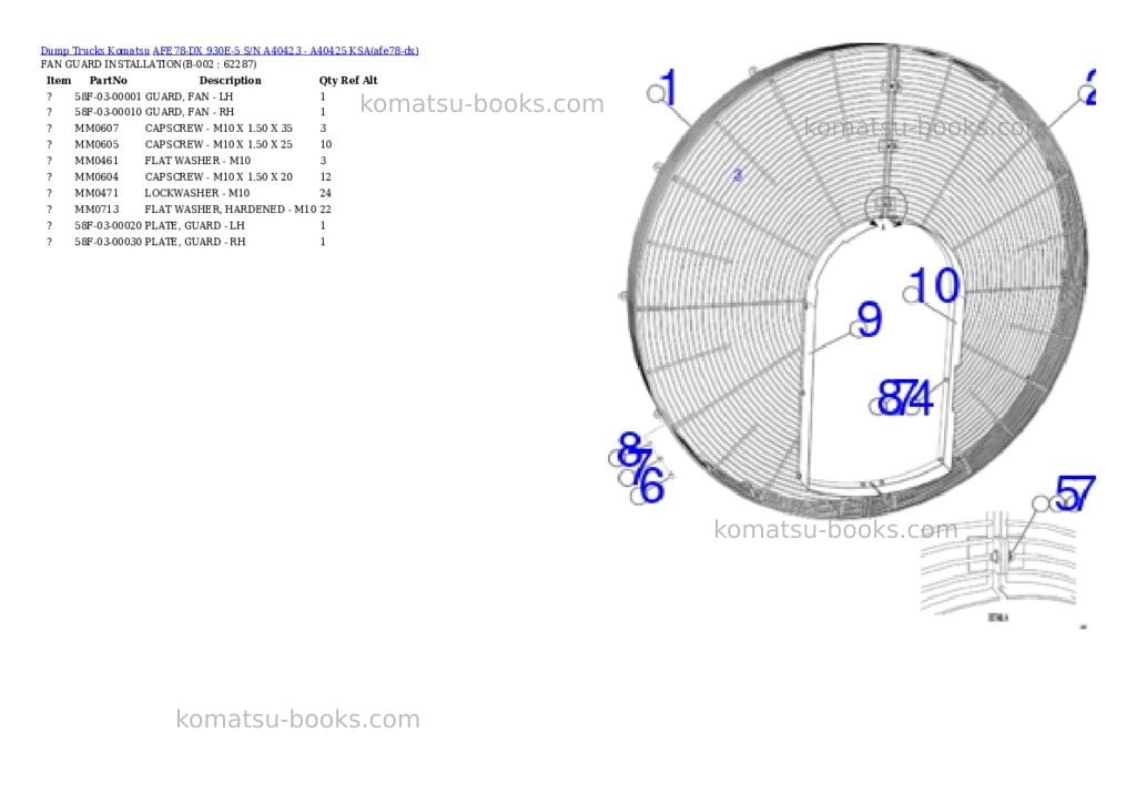 Komatsu AFE78-DX 930E-5 S/N A40423 - A40425 KSA Parts catalog cover