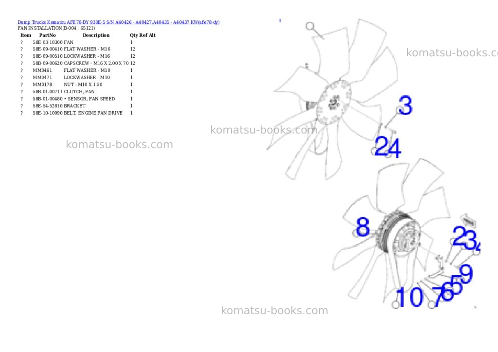 Komatsu AFE78-DY 930E-5 S/N A40426 - A40427,A40435 - A40437 KW Parts catalog cover Page 2 Komatsu AFE78-DY 930E-5 S/N A40426 - A40427,A40435 - A40437 KW Parts catalog cover Page 2