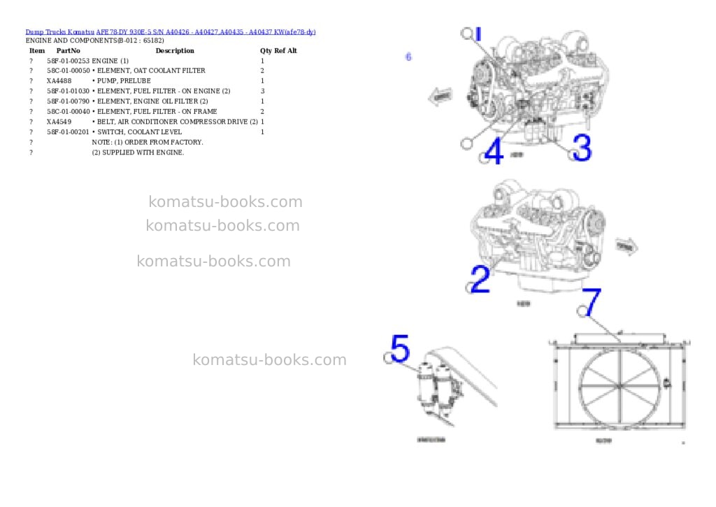 Komatsu AFE78-DY 930E-5 S/N A40426 - A40427,A40435 - A40437 KW Parts catalog cover Page 6 Komatsu AFE78-DY 930E-5 S/N A40426 - A40427,A40435 - A40437 KW Parts catalog cover Page 6
