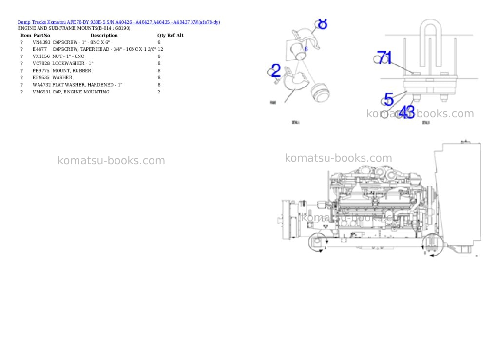 Komatsu AFE78-DY 930E-5 S/N A40426 - A40427,A40435 - A40437 KW Parts catalog cover Page 7 Komatsu AFE78-DY 930E-5 S/N A40426 - A40427,A40435 - A40437 KW Parts catalog cover Page 7