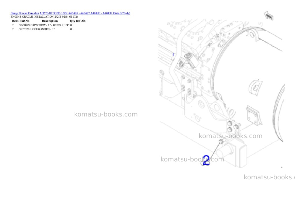 Komatsu AFE78-DY 930E-5 S/N A40426 - A40427,A40435 - A40437 KW Parts catalog cover Page 9 Komatsu AFE78-DY 930E-5 S/N A40426 - A40427,A40435 - A40437 KW Parts catalog cover Page 9