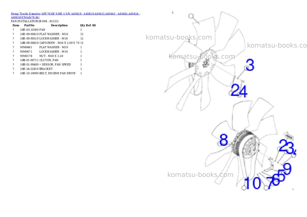 Komatsu AFE78-DZ 930E-5 S/N A40428 - A40429,A40432,A40443 - A40445,A40454 - A40456 KW Parts catalog cover Page 2 Komatsu AFE78-DZ 930E-5 S/N A40428 - A40429,A40432,A40443 - A40445,A40454 - A40456 KW Parts catalog cover Page 2