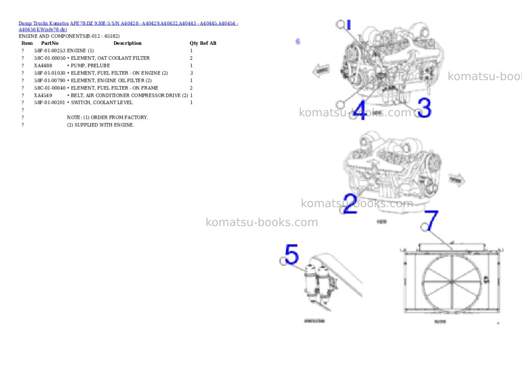 Komatsu AFE78-DZ 930E-5 S/N A40428 - A40429,A40432,A40443 - A40445,A40454 - A40456 KW Parts catalog cover Page 6 Komatsu AFE78-DZ 930E-5 S/N A40428 - A40429,A40432,A40443 - A40445,A40454 - A40456 KW Parts catalog cover Page 6