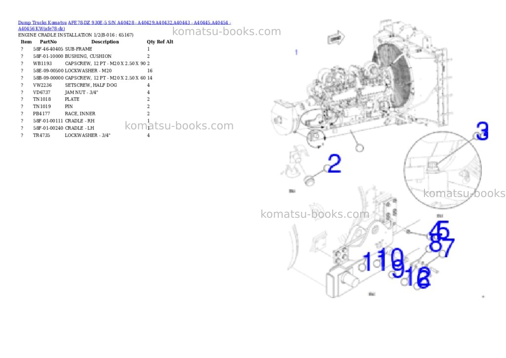 Komatsu AFE78-DZ 930E-5 S/N A40428 - A40429,A40432,A40443 - A40445,A40454 - A40456 KW Parts catalog cover Page 8 Komatsu AFE78-DZ 930E-5 S/N A40428 - A40429,A40432,A40443 - A40445,A40454 - A40456 KW Parts catalog cover Page 8