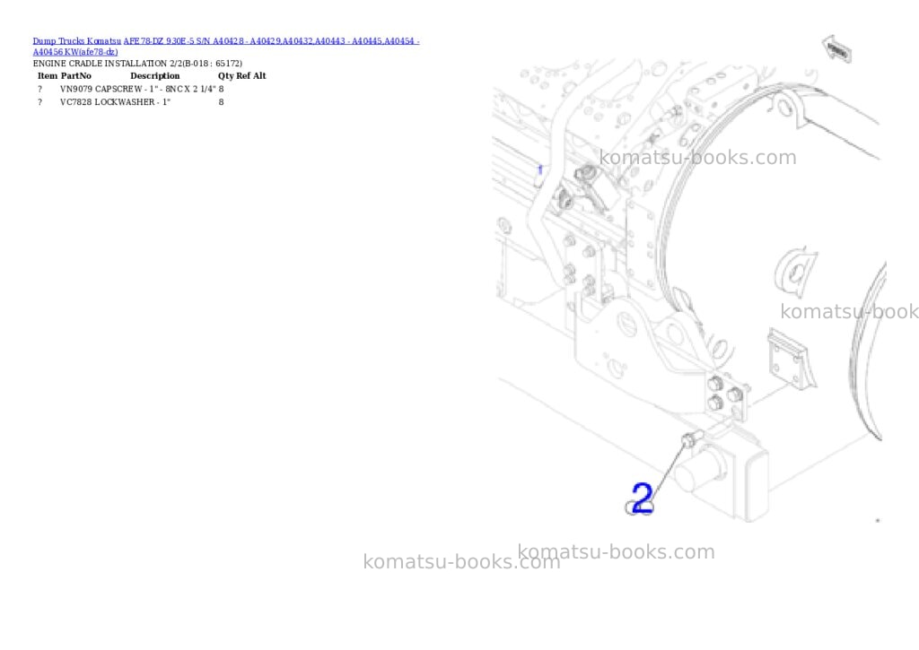 Komatsu AFE78-DZ 930E-5 S/N A40428 - A40429,A40432,A40443 - A40445,A40454 - A40456 KW Parts catalog cover Page 9 Komatsu AFE78-DZ 930E-5 S/N A40428 - A40429,A40432,A40443 - A40445,A40454 - A40456 KW Parts catalog cover Page 9