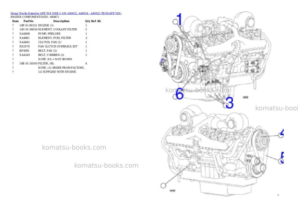 Komatsu afe78-e 930e-5 s/n a40022, a40024 - a40025 teck Parts catalog cover Page 10 Komatsu afe78-e 930e-5 s/n a40022, a40024 - a40025 teck Parts catalog cover Page 10