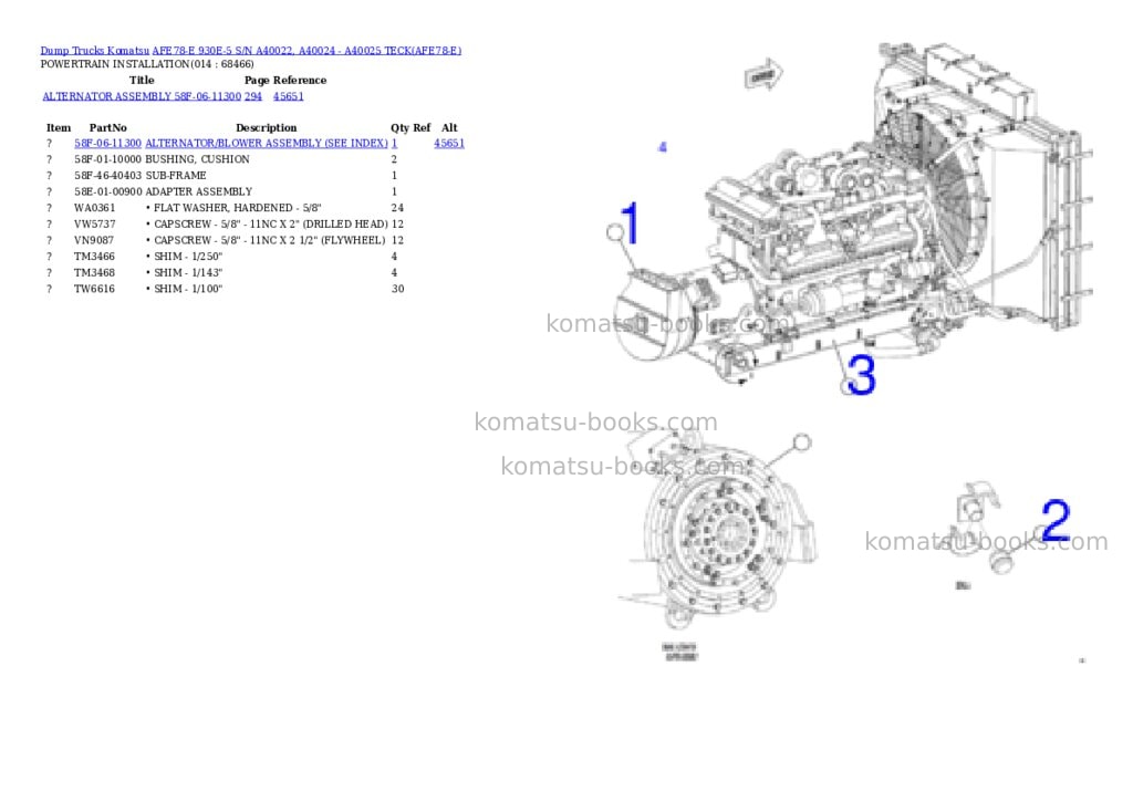Komatsu afe78-e 930e-5 s/n a40022, a40024 - a40025 teck Parts catalog cover Page 7 Komatsu afe78-e 930e-5 s/n a40022, a40024 - a40025 teck Parts catalog cover Page 7