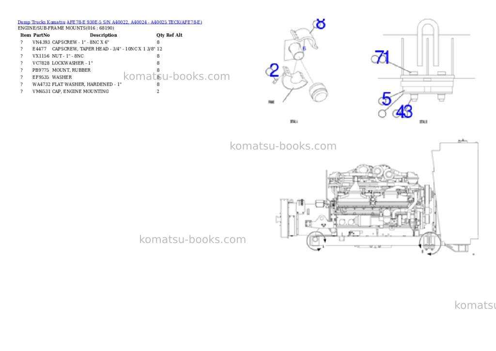 Komatsu afe78-e 930e-5 s/n a40022, a40024 - a40025 teck Parts catalog cover Page 8 Komatsu afe78-e 930e-5 s/n a40022, a40024 - a40025 teck Parts catalog cover Page 8