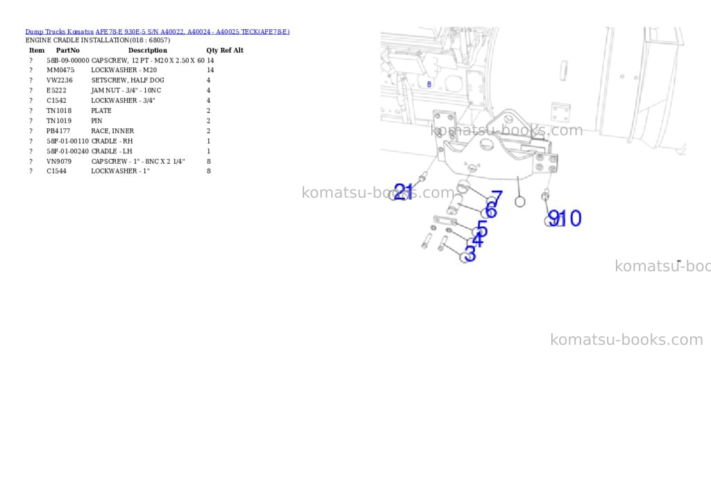 Komatsu afe78-e 930e-5 s/n a40022, a40024 - a40025 teck Parts catalog cover Page 9 Komatsu afe78-e 930e-5 s/n a40022, a40024 - a40025 teck Parts catalog cover Page 9