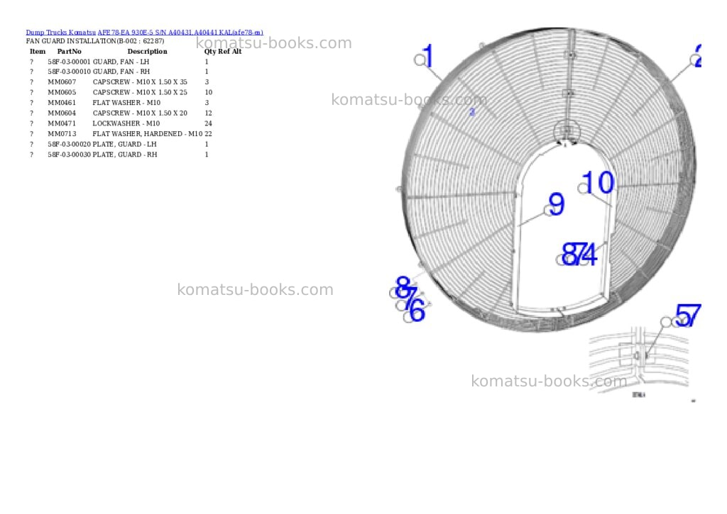 Komatsu AFE78-EA 930E-5 S/N A40431,A40441 KAL Parts catalog cover Komatsu AFE78-EA 930E-5 S/N A40431,A40441 KAL Parts catalog cover
