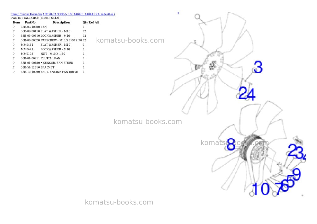 Komatsu AFE78-EA 930E-5 S/N A40431,A40441 KAL Parts catalog cover Page 2 Komatsu AFE78-EA 930E-5 S/N A40431,A40441 KAL Parts catalog cover Page 2