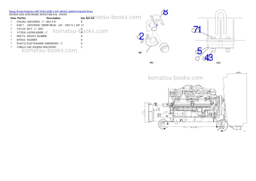 Komatsu AFE78-EA 930E-5 S/N A40431,A40441 KAL Parts catalog cover Page 7 Komatsu AFE78-EA 930E-5 S/N A40431,A40441 KAL Parts catalog cover Page 7