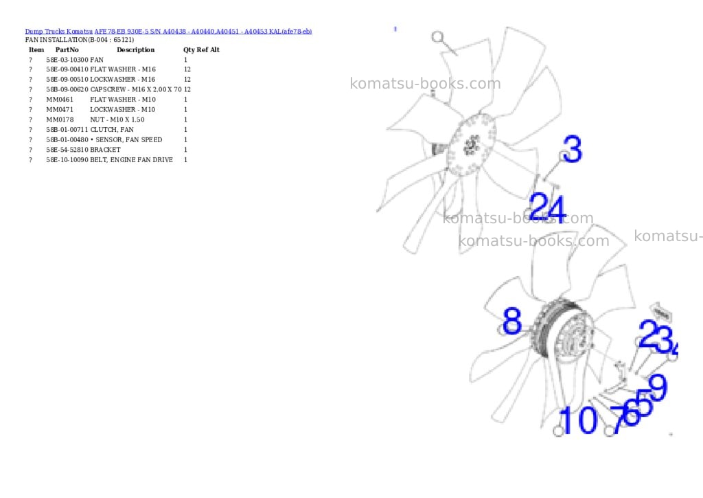 Komatsu AFE78-EB 930E-5 S/N A40438 - A40440,A40451 - A40453 KAL Parts catalog cover Page 2 Komatsu AFE78-EB 930E-5 S/N A40438 - A40440,A40451 - A40453 KAL Parts catalog cover Page 2